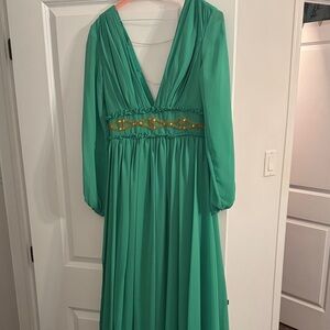 Elegant Green Maxi Dress with Gold Accents